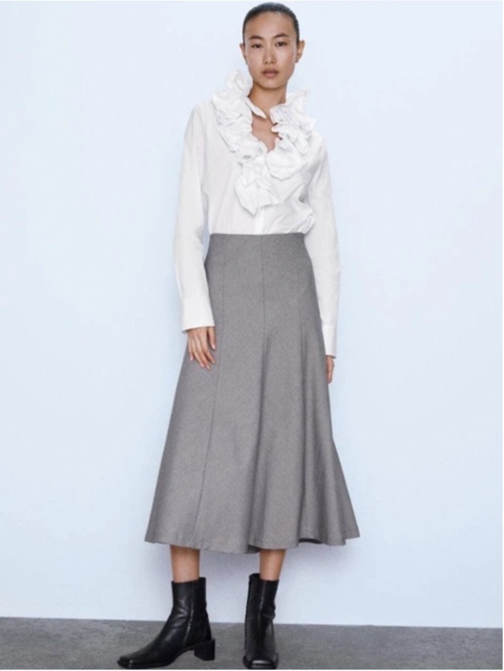 Zara Houndstooth High-Waisted A-Line Midi Skirt Size M - Picture 5 of 14